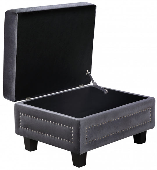 Lisa Velvet Storage Ottoman grey open