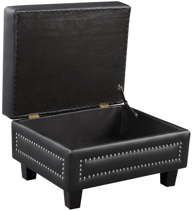 Lisa Leather Storage Ottoman black open
