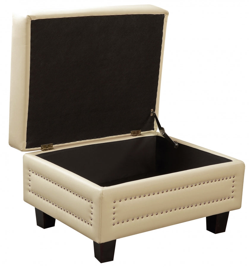 Lisa Leather Storage Ottoman beige open