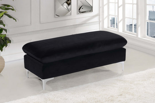 Nancy Velvet Ottoman | Bench black with silver feet
