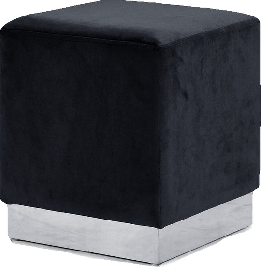Chloe Velvet Ottoman | Stool (Silver) black